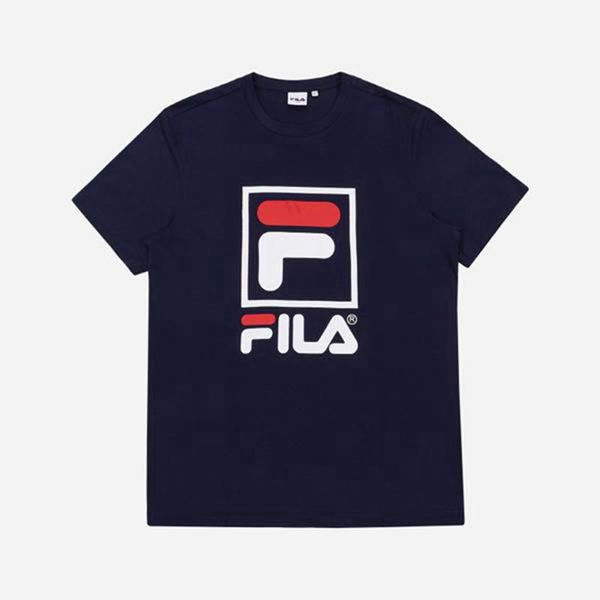 Camisetas Manga Corta Fila Hombre Azul Marino - Stacked Logo S/S - España 812476XMT